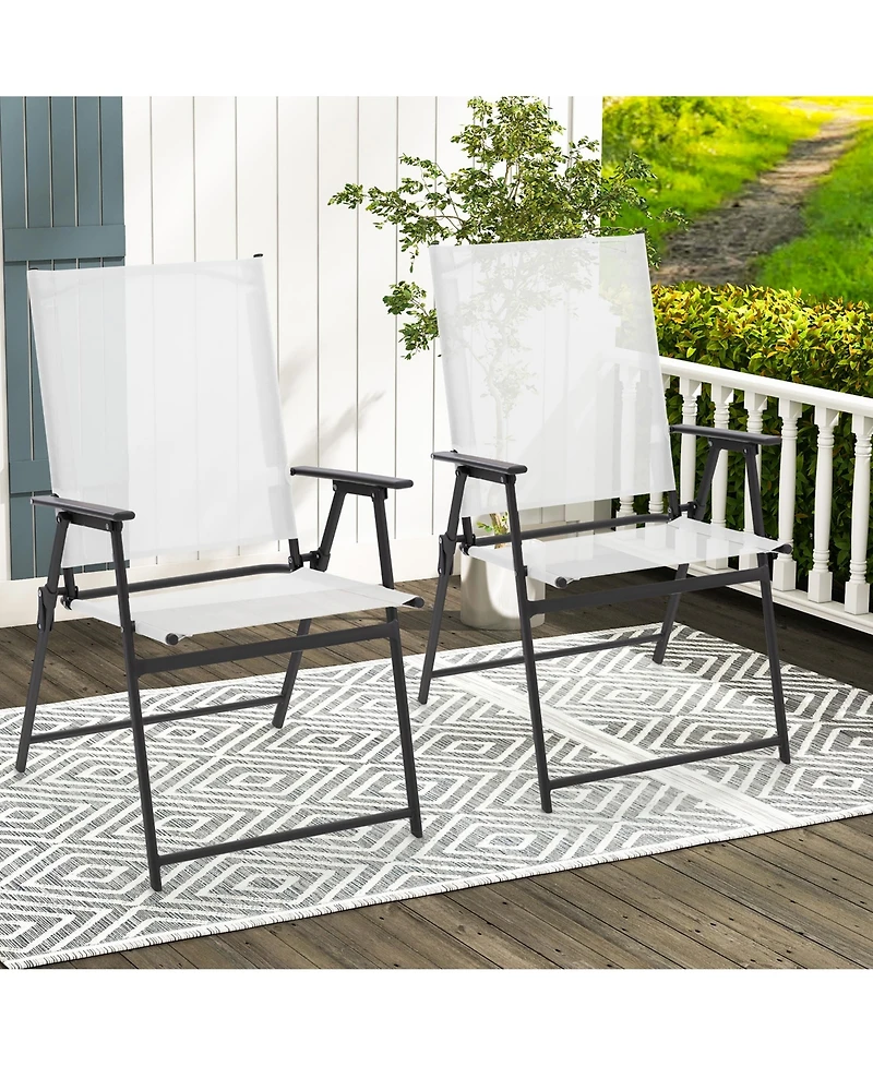 Gymax 2-Piece Patio Folding Chairs High Back Dining Chair Set w/ Weather-resistant Fabric