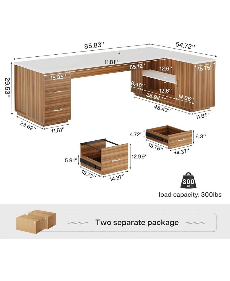 Tribesigns 85.8-Inch L-Shaped Executive Desk, Extra Large Modern Office Desk with File Drawers