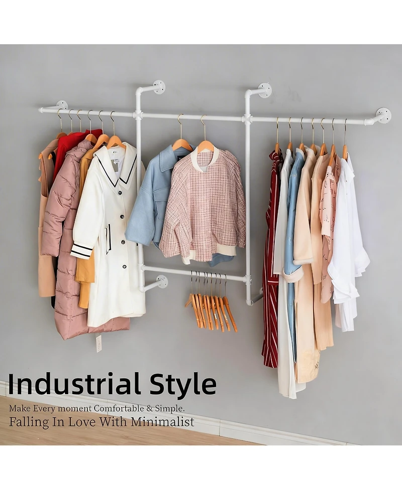 Yigii Industrial Metal Pipe Wall Garment Rack with 4 Bars