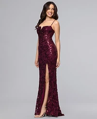 Blondie Nites Juniors' V-Neck Sequin Lace-Up Gown