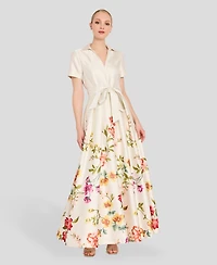 Tahari Asl Women's V-Neck Short-Sleeve Printed Gown