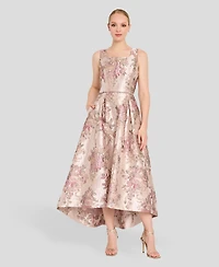 Tahari Asl Women's Metallic Jacquard High-Low Square Neck Dress