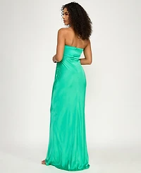 City Studios Junior's Strapless Sweetheart Twist-Front Satin Maxi Dress