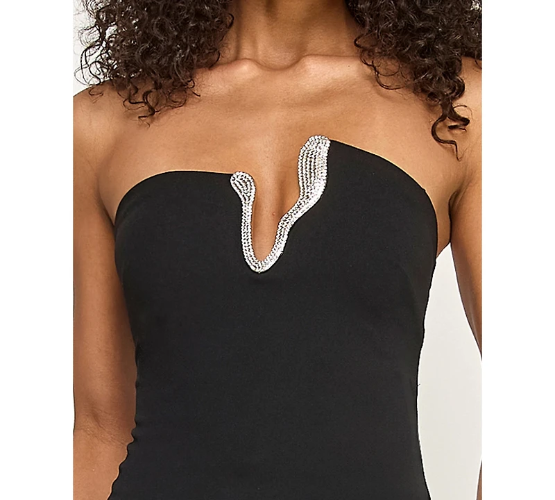 City Studios Women's Strapless V-Neck Embellished Maxi Dress