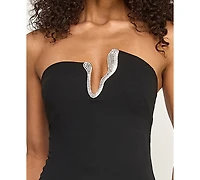 City Studios Women's Strapless V-Neck Embellished Maxi Dress