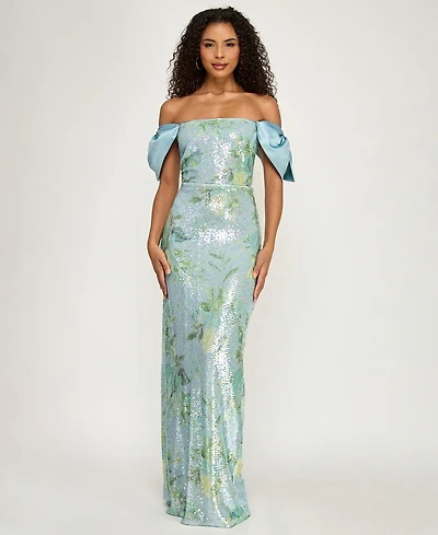 City Studios Women's Off-Shoulder Sequin Maxi Dress