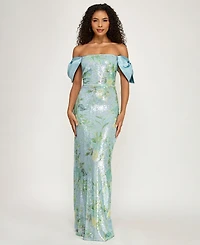 City Studios Women's Off-Shoulder Sequin Maxi Dress