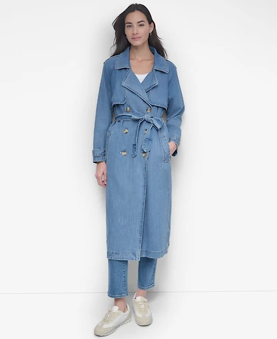 Dkny Jeans Women's Storm Flap Denim Trench Coat