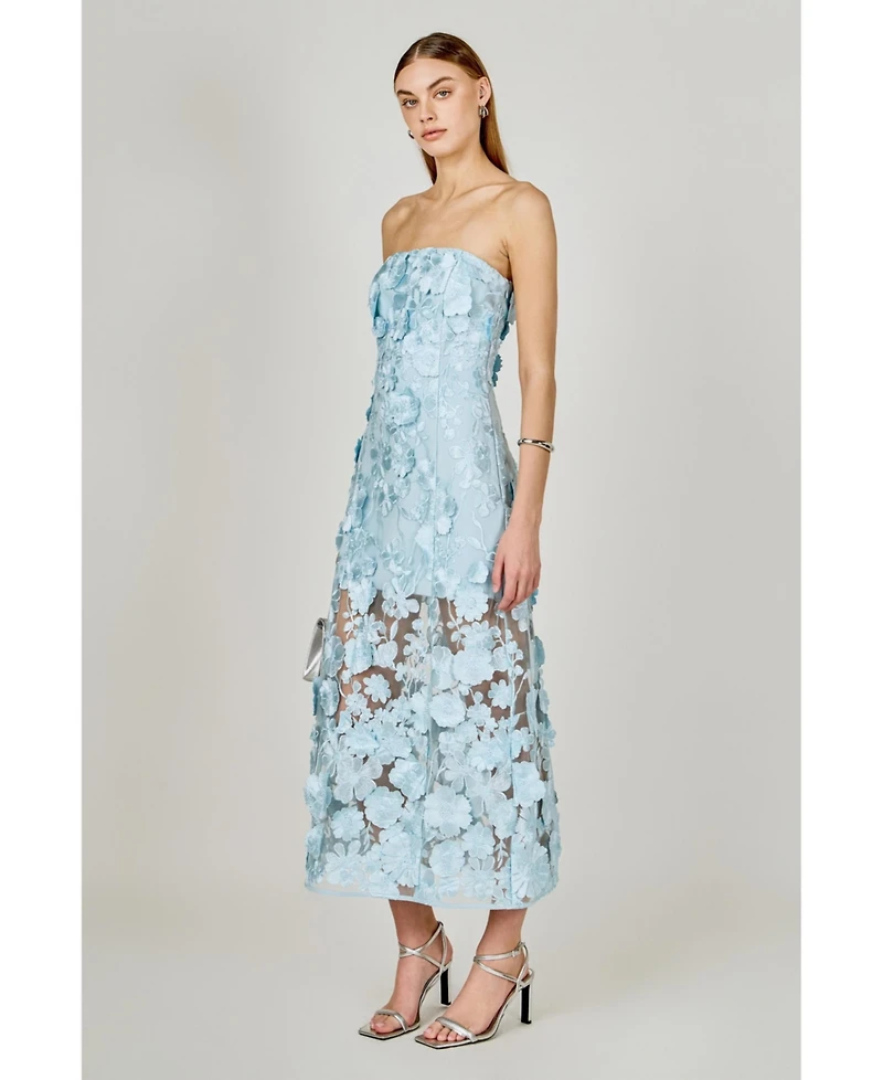 endless rose Women's Strapless Floral Embroidered Maxi Dress