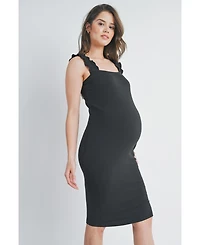 Hello Miz Maternity Ribbed Square Neck Ruffle Strap Dress