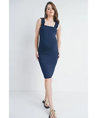 Hello Miz Maternity Ribbed Square Neck Ruffle Strap Dress