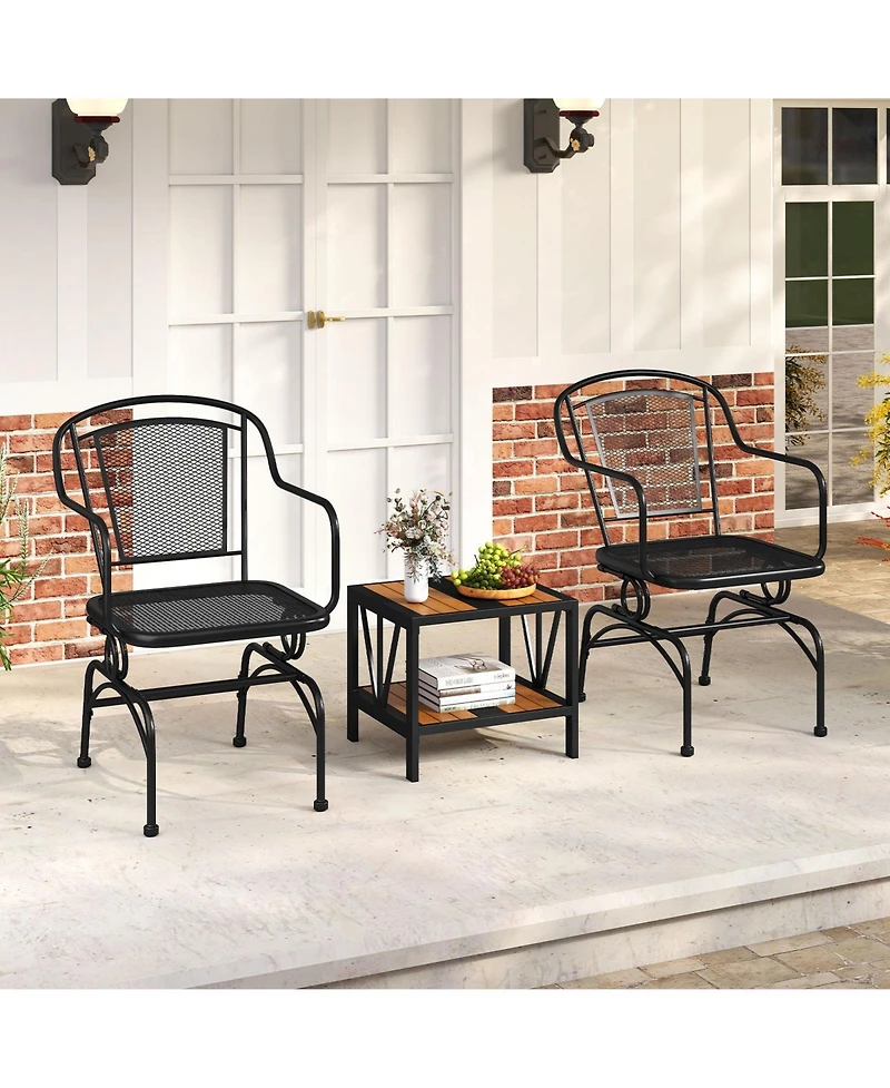 Gymax Patio Rocking Chairs Set of 4 w/ Metal Mesh Backrest & Seat Armrests