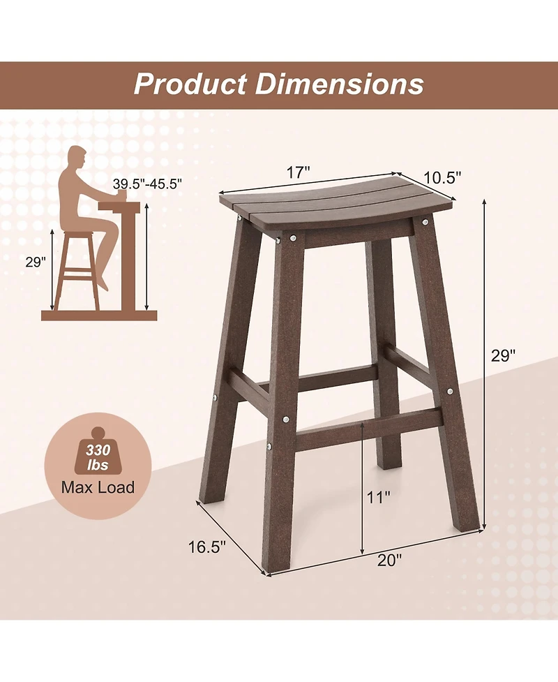 Gymax 29'' Patio Bar Stool Set of 2 w/ Curved Seat and Footrests for Backyard Outdoor