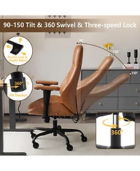 Boyel Living High Back Ergonomic Leather Office Chair with Lumbar Support, Adjustable Armrests, Silent Casters – Home Executive Desk