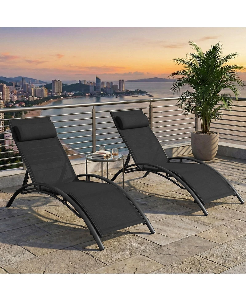 Gymax Patio Chaise Lounges Set of 2 w/5-Position Backrest & Breathable Seat Fabric