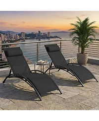 Gymax Patio Chaise Lounges Set of 2 w/5-Position Backrest & Breathable Seat Fabric