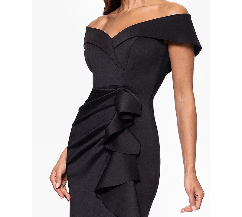 Xscape Scuba Off-The-Shoulder Gown
