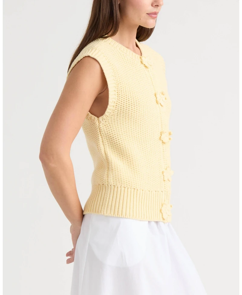 Ellen Tracy Women's Sleeveless Sweater with Crochet flower Detail