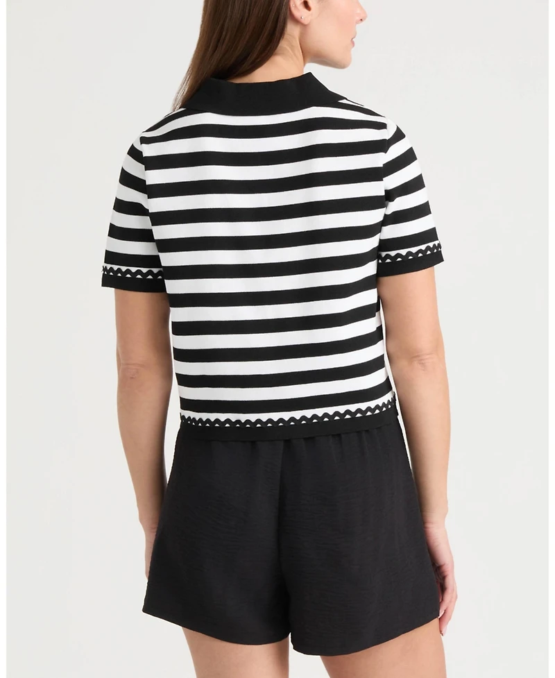 Ellen Tracy Women's Short Sleeve Ric Rac Trims Cardigan