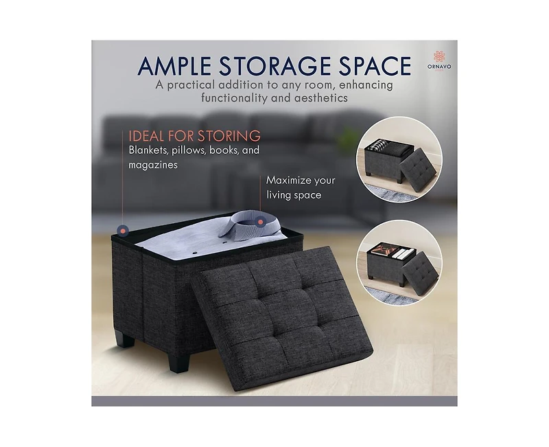 Ornavo Home Small Rectangle Storage Ottoman Foot Stool with Legs