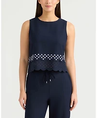 Ellen Tracy Women's Sleeveless Top with Eyelet Detailing