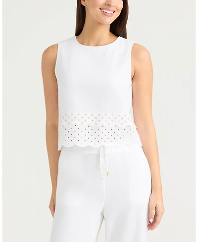 Ellen Tracy Women's Sleeveless Top with Eyelet Detailing