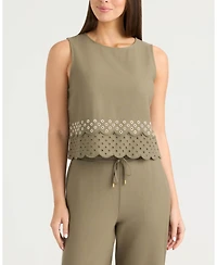 Ellen Tracy Women's Sleeveless Top with Eyelet Detailing
