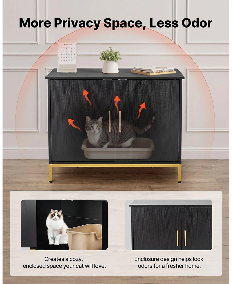 Aostirmotor 27.6" Hidden Litter Box Cabinet with Metal Legs & Handle