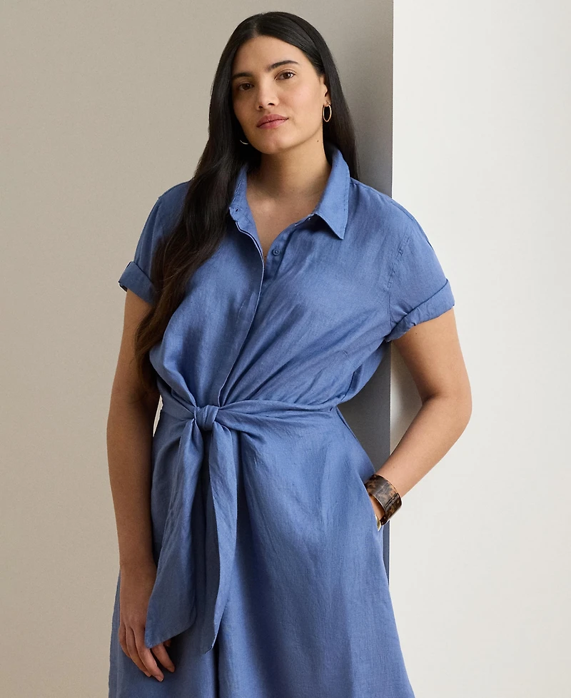 Lauren Ralph Plus Tie-Front Shirt Dress