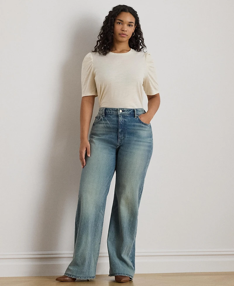 Lauren Ralph Plus Puff-Sleeve Top