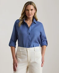 Lauren Ralph Plus Relaxed Fit Roll-Tab-Sleeve Shirt