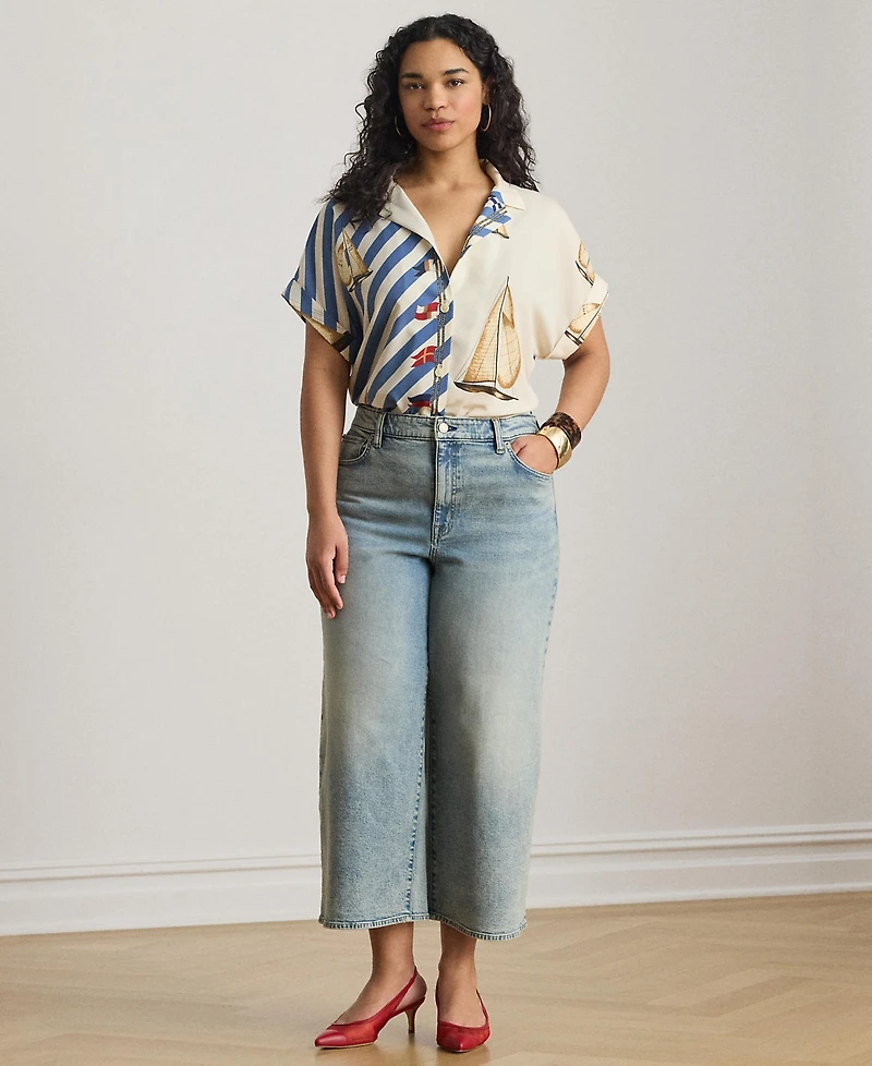 Lauren Ralph Plus Spread Collar Printed Shirt