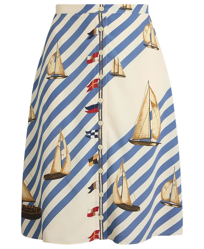 Lauren Ralph Plus Striped Sailboat Print Skirt