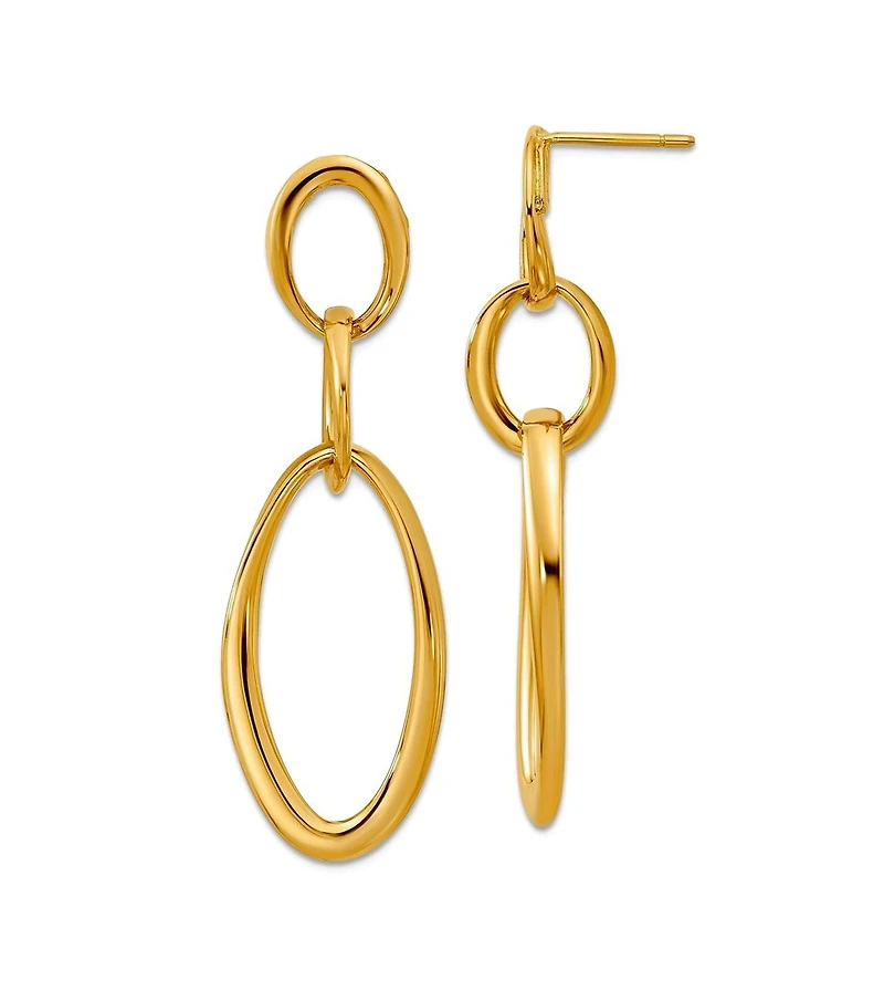 Curata Jewelry Solid 18k Gold Italian 47x16mm Elongated Oval Links Dangle Post Earrings 46.8x15.8mm Wide Dangle Earring