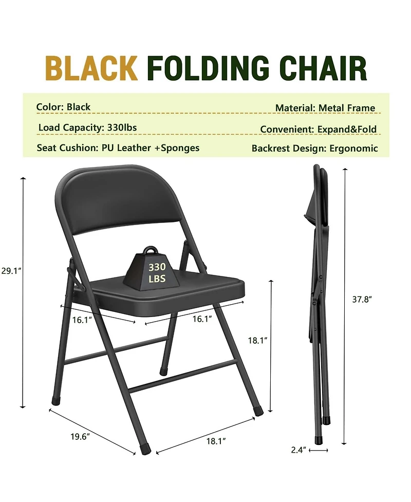 Boyel Living 4 Pieces Folding Chairs - Waterproof, Stackable & Durable for Parties & Outdoor