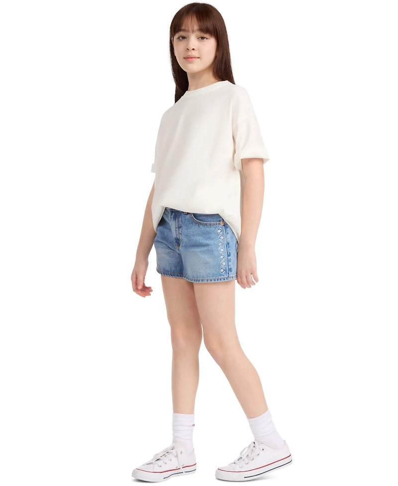 Levi's Girls' 7-16 Embroidered Mini Mom Shorts