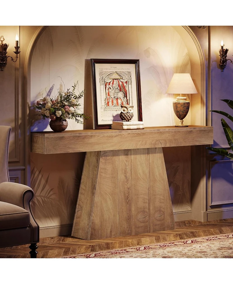 Tribesigns 63" Black Console Table, Farmhouse Entryway Table with Trapezoidal Base, Narrow Long Wood Sofa Table Behind Couch Table for Entrance, Hallw