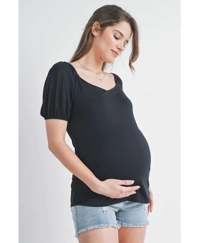 Hello Miz Maternity Short Sleeve Sweetheart Neck Puff Top