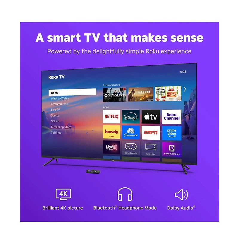 Roku 55" Select Series 4K Uhd Smart Tv Hdr, Dolby Audio, Voice Remote, Hdmi Cable, Cps 1-Year Protection Plan+Streaming kit-55R4C5KIT1