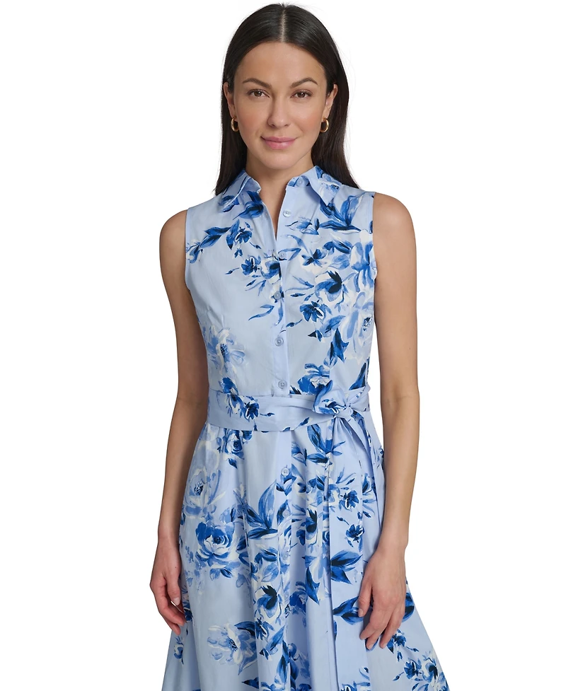 Calvin Klein Women's Floral Sleeveless Collared Midi Shirtdress