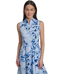 Calvin Klein Women's Floral Sleeveless Collared Midi Shirtdress