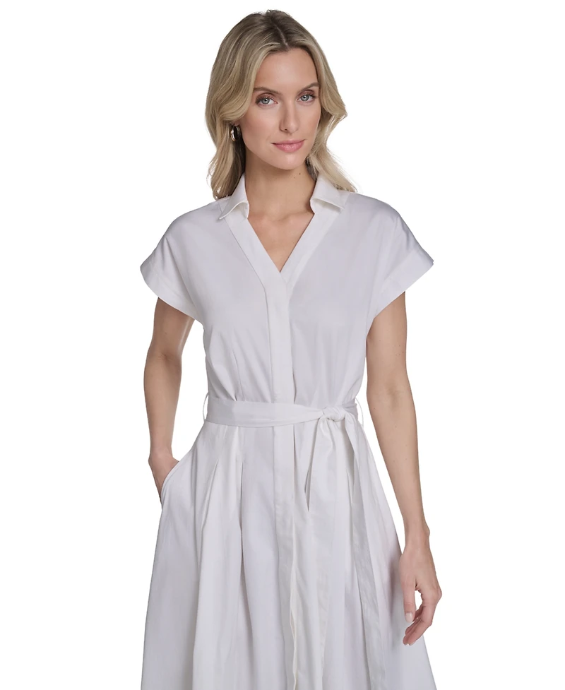 Calvin Klein Women's Belted Cap-Sleeve Collared Midi Shirtdress