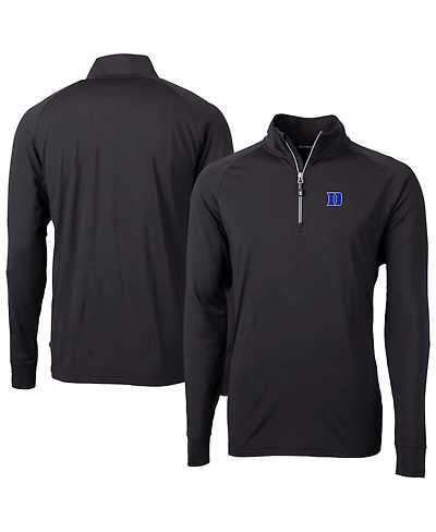 Cutter Buck Men's Black Duke Blue Devils Adapt Eco Knit Stretch Raglan DryTec Quarter-Zip Sweatshirt