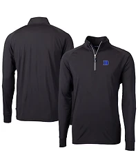 Cutter Buck Men's Black Duke Blue Devils Adapt Eco Knit Stretch Raglan DryTec Quarter-Zip Sweatshirt