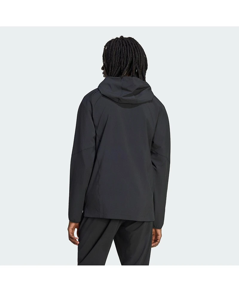 Adidas Men's Black Lafc Tiro Travel Full-Zip Hooded Windbreaker