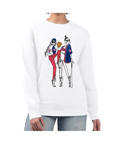 G-iii 4Her by Carl Banks Women's White Chicago Cubs Baseball Girls Fleece Pullover Sweatshirt