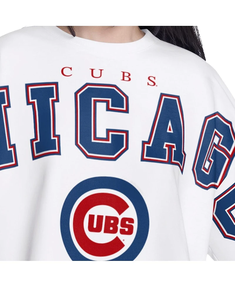 G-iii 4Her by Carl Banks Women's White Chicago Cubs Bleachers Cropped Pullover Sweatshirt