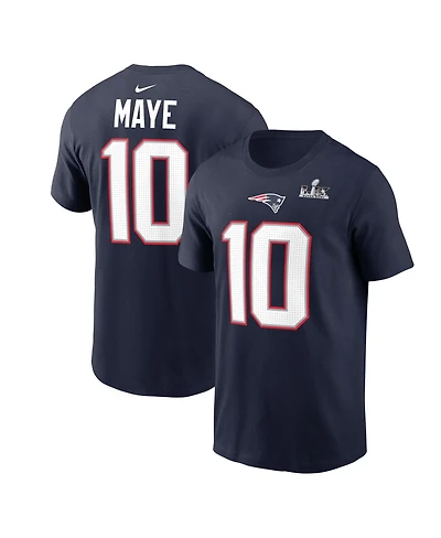 Nike Men's Drake Maye Navy New England Patriots Super Bowl Lx Patch Name Number T-Shirt