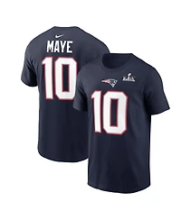 Nike Men's Drake Maye Navy New England Patriots Super Bowl Lx Patch Name Number T-Shirt