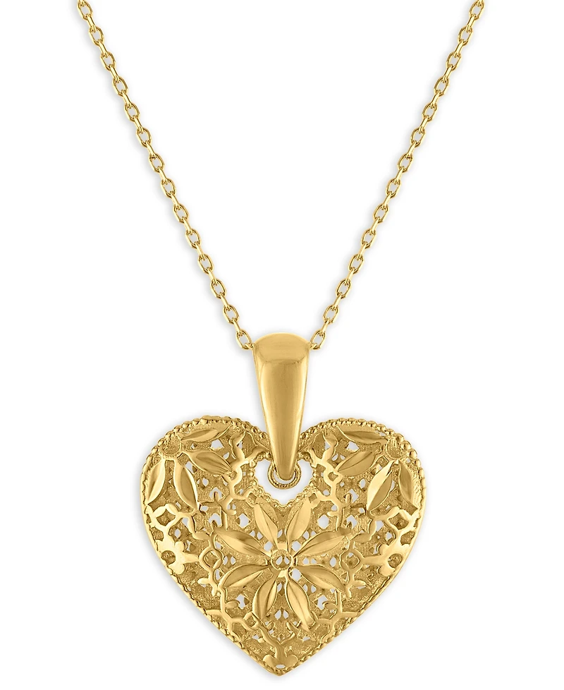 Macy's Textured Heart Pendant Necklace in 10k Gold